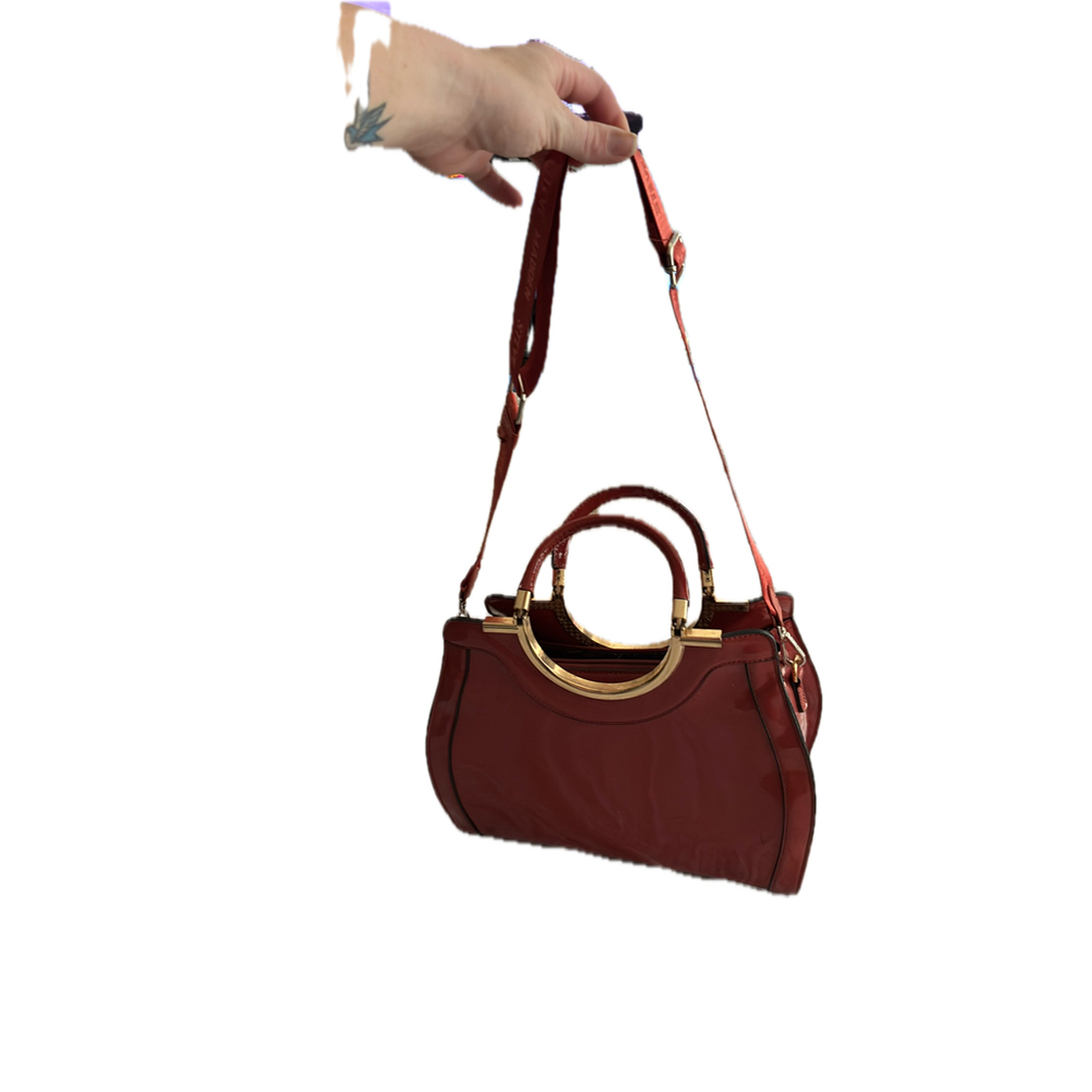 Steve Madden Red Patent Leather Ring Top-Handle Satchel Crossbody Bag Purse